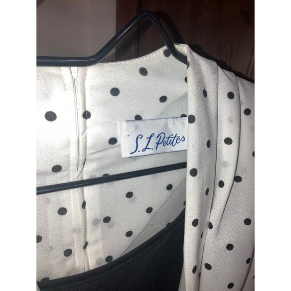 SL Petites 8 Dress White Polka Dot 1980s Puff Tulle Belted Black Skirt Secretary - Picture 5 of 12